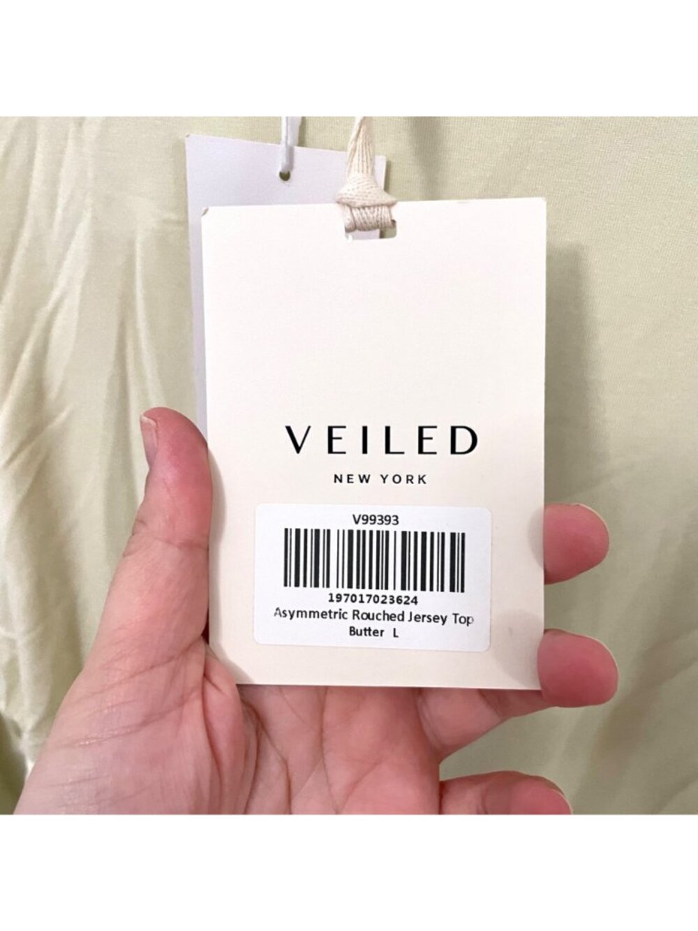 Nwt Veiled Ny Asymmetric Rouched Jersey Top Butter Yellow Size L Modest Classic — image 5 of 8